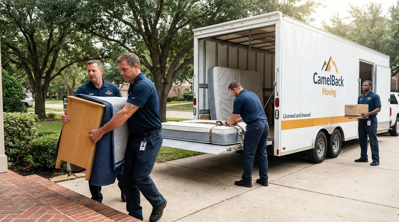 Crew loading residential truck for cross-state move from Port Allen, LA