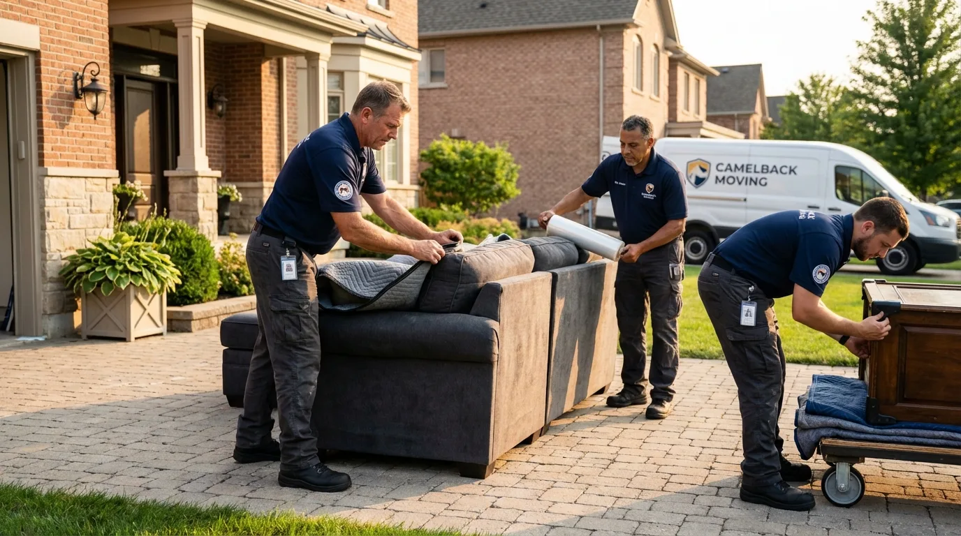 Large estate moving crew wrapping furniture in Port Allen, LA