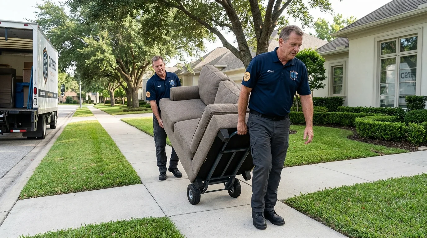 Local residential moving crew loading furniture in Port Allen, LA
